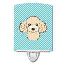 Checkerboard Blue Buff Poodle Ceramic Night Light Compact, UL-Certified, Ideal for Bedroom, Bathroom, Nursery, Hallway, Kitchen, 6x4x3, Multicolor