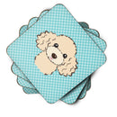 Checkerboard Blue Buff Poodle Foam Coasters Set of 4 Cup Coasters for Indoor Outdoor, Tabletop Protection, Anti Slip, Mouse pad Material