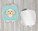 Checkerboard Blue Buff Poodle Compact Mirror Decorative Travel Makeup Mirror for Women Girls Gifts Pocket Makeup Mirror Folding Handheld