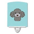 Checkerboard Blue Silver Gray Poodle Ceramic Night Light Compact, UL-Certified, Ideal for Bedroom, Bathroom, Nursery, Hallway, Kitchen, 6x4x3, Multicolor