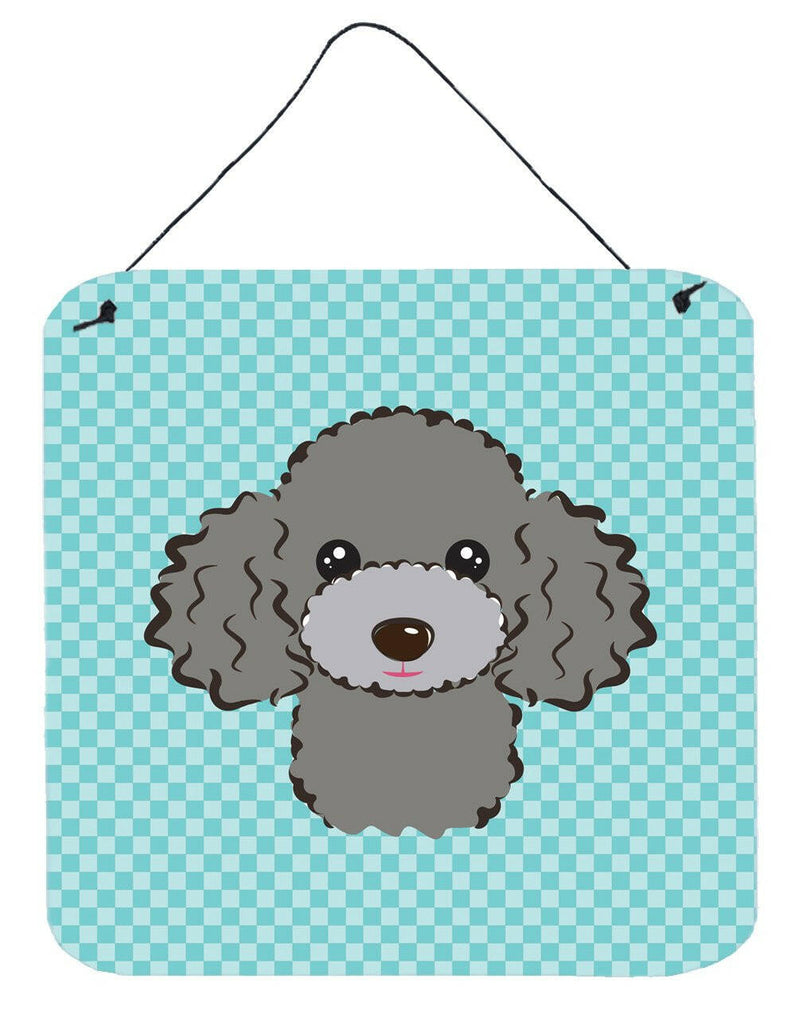 Checkerboard Blue Silver Gray Poodle Wall or Door Hanging Prints BB1197DS66