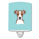 Checkerboard Blue Jack Russell Terrier Ceramic Night Light Compact, UL-Certified, Ideal for Bedroom, Bathroom, Nursery, Hallway, Kitchen, 6x4x3, Multicolor