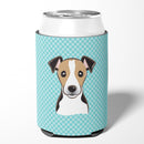 Checkerboard Blue Jack Russell Terrier Can or Bottle Hugger Cooler Sleeve for Standard 12 oz Cans, Insulated Foam Beer & Soda Can Hugger Reusable