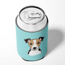 Checkerboard Blue Jack Russell Terrier Can or Bottle Hugger Cooler Sleeve for Standard 12 oz Cans, Insulated Foam Beer & Soda Can Hugger Reusable