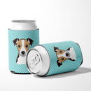 Checkerboard Blue Jack Russell Terrier Can or Bottle Hugger Cooler Sleeve for Standard 12 oz Cans, Insulated Foam Beer & Soda Can Hugger Reusable