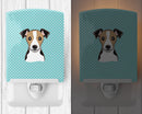 Checkerboard Blue Jack Russell Terrier Ceramic Night Light Compact, UL-Certified, Ideal for Bedroom, Bathroom, Nursery, Hallway, Kitchen, 6x4x3, Multicolor