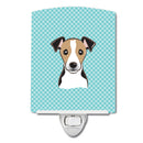 Checkerboard Blue Jack Russell Terrier Ceramic Night Light Compact, UL-Certified, Ideal for Bedroom, Bathroom, Nursery, Hallway, Kitchen, 6x4x3, Multicolor