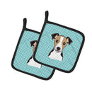 Checkerboard Blue Jack Russell Terrier Pot Holder Set of 2 Heat Resistant Quilted Hot Pads 7.5 x 7.5 Inch, Insulated Kitchen Trivets for Cooking & Baking