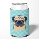 Checkerboard Blue Fawn Pug Can or Bottle Hugger Cooler Sleeve for Standard 12 oz Cans, Insulated Foam Beer & Soda Can Hugger Reusable