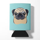 Checkerboard Blue Fawn Pug Can or Bottle Hugger Cooler Sleeve for Standard 12 oz Cans, Insulated Foam Beer & Soda Can Hugger Reusable