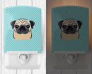Checkerboard Blue Fawn Pug Ceramic Night Light Compact, UL-Certified, Ideal for Bedroom, Bathroom, Nursery, Hallway, Kitchen, 6x4x3, Multicolor