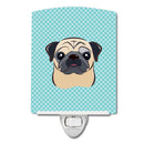 Checkerboard Blue Fawn Pug Ceramic Night Light Compact, UL-Certified, Ideal for Bedroom, Bathroom, Nursery, Hallway, Kitchen, 6x4x3, Multicolor