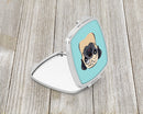 Checkerboard Blue Fawn Pug Compact Mirror Decorative Travel Makeup Mirror for Women Girls Gifts Pocket Makeup Mirror Folding Handheld