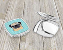 Checkerboard Blue Fawn Pug Compact Mirror Decorative Travel Makeup Mirror for Women Girls Gifts Pocket Makeup Mirror Folding Handheld
