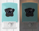 Checkerboard Blue Black Pug Ceramic Night Light Compact, UL-Certified, Ideal for Bedroom, Bathroom, Nursery, Hallway, Kitchen, 6x4x3, Multicolor