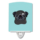 Checkerboard Blue Black Pug Ceramic Night Light Compact, UL-Certified, Ideal for Bedroom, Bathroom, Nursery, Hallway, Kitchen, 6x4x3, Multicolor
