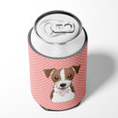 Checkerboard Pink Jack Russell Terrier Can or Bottle Hugger Cooler Sleeve for Standard 12 oz Cans, Insulated Foam Beer & Soda Can Hugger Reusable