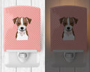 Checkerboard Pink Jack Russell Terrier Ceramic Night Light Compact, UL-Certified, Ideal for Bedroom, Bathroom, Nursery, Hallway, Kitchen, 6x4x3, Multicolor