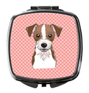 Checkerboard Pink Jack Russell Terrier Compact Mirror Decorative Travel Makeup Mirror for Women Girls Gifts Pocket Makeup Mirror Folding Handheld