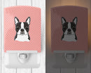 Checkerboard Pink Boston Terrier Ceramic Night Light Compact, UL-Certified, Ideal for Bedroom, Bathroom, Nursery, Hallway, Kitchen, 6x4x3, Multicolor