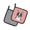 Checkerboard Pink Boston Terrier Pot Holder Set of 2 Heat Resistant Quilted Hot Pads 7.5 x 7.5 Inch, Insulated Kitchen Trivets for Cooking & Baking