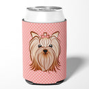 Checkerboard Pink Yorkie Yorkishire Terrier Can or Bottle Hugger Cooler Sleeve for Standard 12 oz Cans, Insulated Foam Beer & Soda Can Hugger Reusable