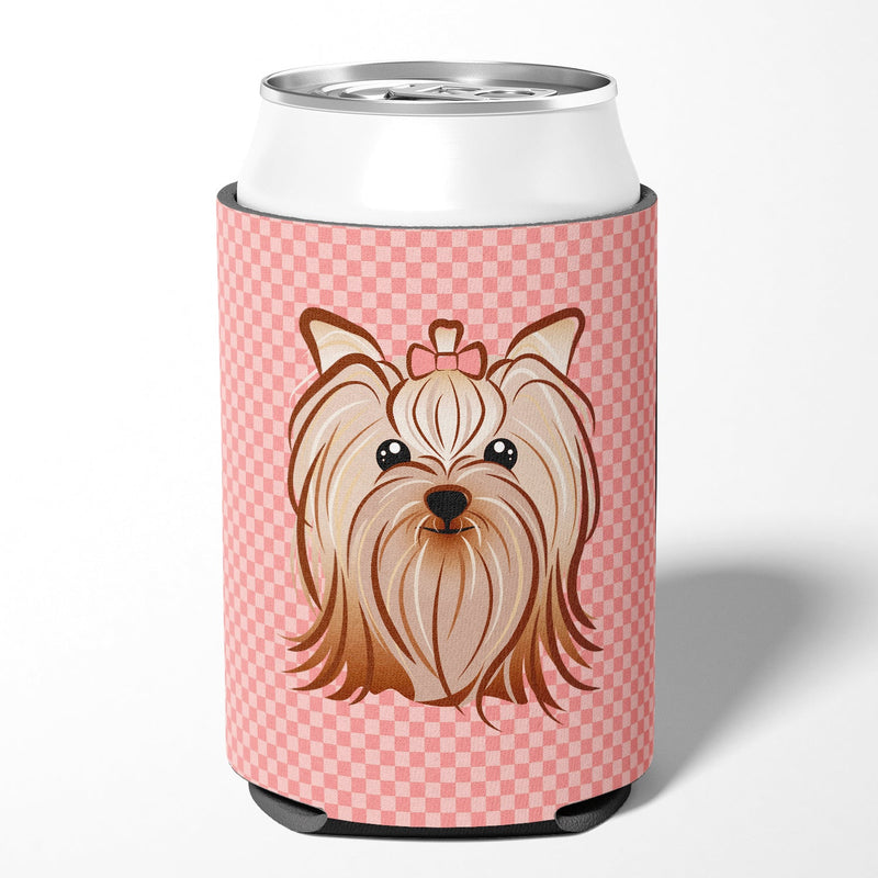 Checkerboard Pink Yorkie Yorkshire Terrier Can or Bottle Hugger BB1204CC