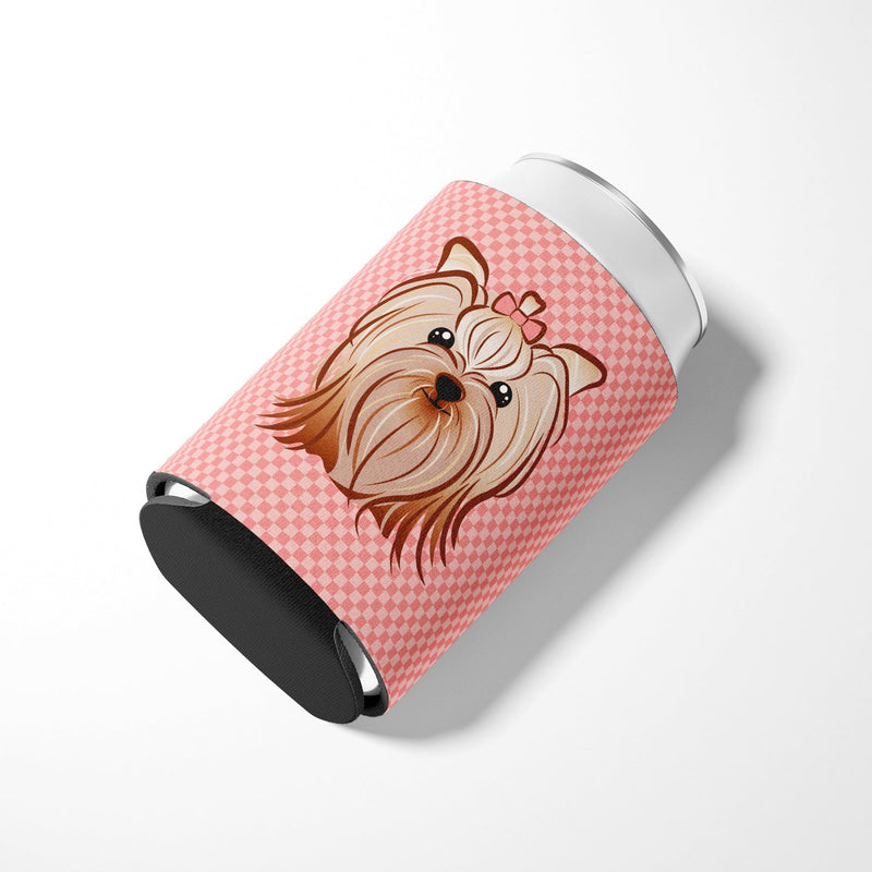 Checkerboard Pink Yorkie Yorkshire Terrier Can or Bottle Hugger BB1204CC