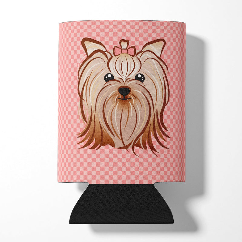 Checkerboard Pink Yorkie Yorkshire Terrier Can or Bottle Hugger BB1204CC