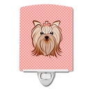 Checkerboard Pink Yorkie Yorkishire Terrier Ceramic Night Light Compact, UL-Certified, Ideal for Bedroom, Bathroom, Nursery, Hallway, Kitchen, 6x4x3, Multicolor