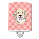 Checkerboard Pink Golden Retriever Ceramic Night Light Compact, UL-Certified, Ideal for Bedroom, Bathroom, Nursery, Hallway, Kitchen, 6x4x3, Multicolor