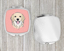 Checkerboard Pink Golden Retriever Compact Mirror Decorative Travel Makeup Mirror for Women Girls Gifts Pocket Makeup Mirror Folding Handheld