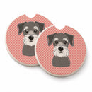 Checkerboard Pink Schnauzer Set of 2 Cup Holder Car Coasters Absorbent Round Sandstone Coasters Gifts for Men or Women, 2.5, Multicolor
