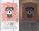 Checkerboard Pink Schnauzer Ceramic Night Light Compact, UL-Certified, Ideal for Bedroom, Bathroom, Nursery, Hallway, Kitchen, 6x4x3, Multicolor