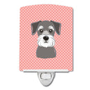 Checkerboard Pink Schnauzer Ceramic Night Light Compact, UL-Certified, Ideal for Bedroom, Bathroom, Nursery, Hallway, Kitchen, 6x4x3, Multicolor