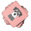 Checkerboard Pink Schnauzer Foam Coasters Set of 4 Cup Coasters for Indoor Outdoor, Tabletop Protection, Anti Slip, Mouse pad Material