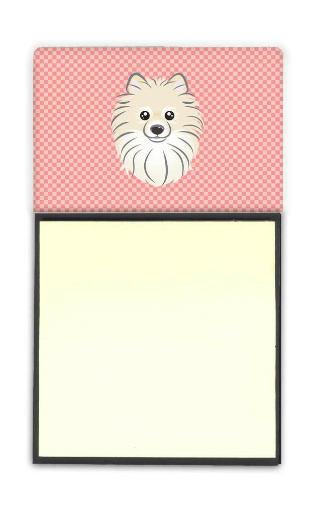 Checkerboard Pink Pomeranian Refiillable Sticky Note Holder or Note Dispenser BB1207SN