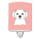 Checkerboard Pink Maltese Ceramic Night Light Compact, UL-Certified, Ideal for Bedroom, Bathroom, Nursery, Hallway, Kitchen, 6x4x3, Multicolor