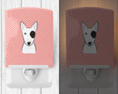 Checkerboard Pink Bull Terrier Ceramic Night Light Compact, UL-Certified, Ideal for Bedroom, Bathroom, Nursery, Hallway, Kitchen, 6x4x3, Multicolor