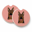 Checkerboard Pink German Shepherd Set of 2 Cup Holder Car Coasters Absorbent Round Sandstone Coasters Gifts for Men or Women, 2.5, Multicolor