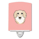 Checkerboard Pink Longhair Creme Dachshund Ceramic Night Light Compact, UL-Certified, Ideal for Bedroom, Bathroom, Nursery, Hallway, Kitchen, 6x4x3, Multicolor