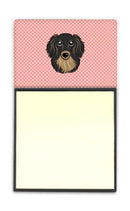 Checkerboard Pink Longhair Black and Tan Dachshund Watercolor Sticky Note Holder Refillable Dispenser Desk Accessory 3x3 Pad Gift