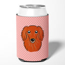 Checkerboard Pink Longhair Red Dachshund Can or Bottle Hugger Cooler Sleeve for Standard 12 oz Cans, Insulated Foam Beer & Soda Can Hugger Reusable