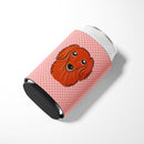 Checkerboard Pink Longhair Red Dachshund Can or Bottle Hugger Cooler Sleeve for Standard 12 oz Cans, Insulated Foam Beer & Soda Can Hugger Reusable