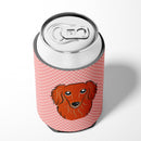 Checkerboard Pink Longhair Red Dachshund Can or Bottle Hugger Cooler Sleeve for Standard 12 oz Cans, Insulated Foam Beer & Soda Can Hugger Reusable