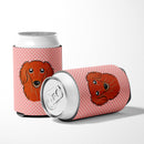Checkerboard Pink Longhair Red Dachshund Can or Bottle Hugger Cooler Sleeve for Standard 12 oz Cans, Insulated Foam Beer & Soda Can Hugger Reusable