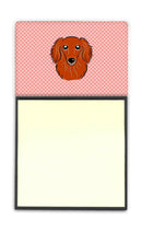 Checkerboard Pink Longhair Red Dachshund Watercolor Sticky Note Holder Refillable Dispenser Desk Accessory 3x3 Pad Gift