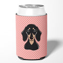 Checkerboard Pink Smooth Black and Tan Dachshund Can or Bottle Hugger Cooler Sleeve for Standard 12 oz Cans, Insulated Foam Beer & Soda Can Hugger Reusable