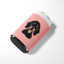 Checkerboard Pink Smooth Black and Tan Dachshund Can or Bottle Hugger Cooler Sleeve for Standard 12 oz Cans, Insulated Foam Beer & Soda Can Hugger Reusable