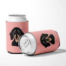 Checkerboard Pink Smooth Black and Tan Dachshund Can or Bottle Hugger Cooler Sleeve for Standard 12 oz Cans, Insulated Foam Beer & Soda Can Hugger Reusable
